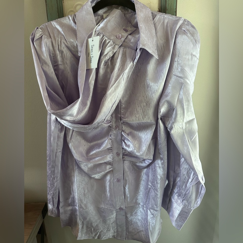 NWT Lavender Satin Button Blouse - Picture 3 of 3